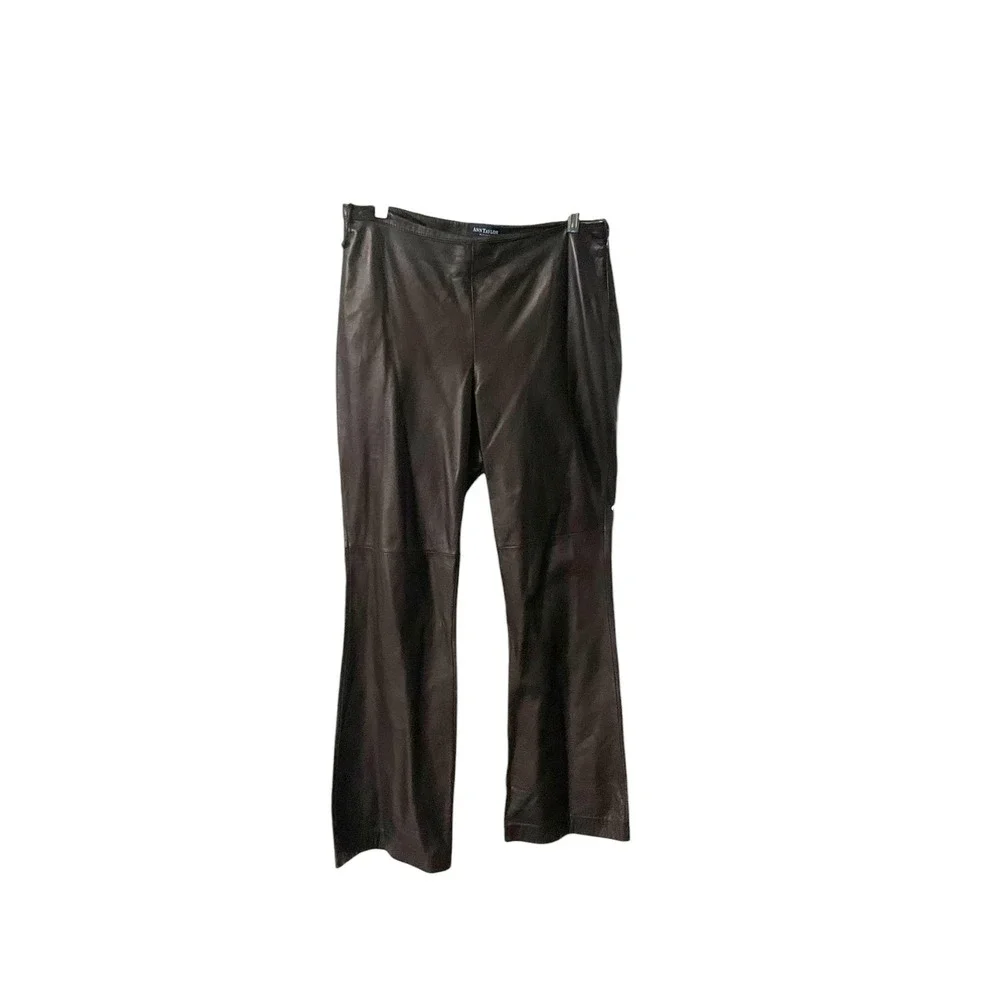 Ann‎ Taylor Petite Leather Pants Dark Brown Straight Leg Size 10P